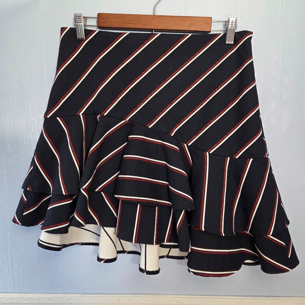 Express 10 Navy Blue Red Stripes Layered Flowy Ruffle Holiday Mini Skirt